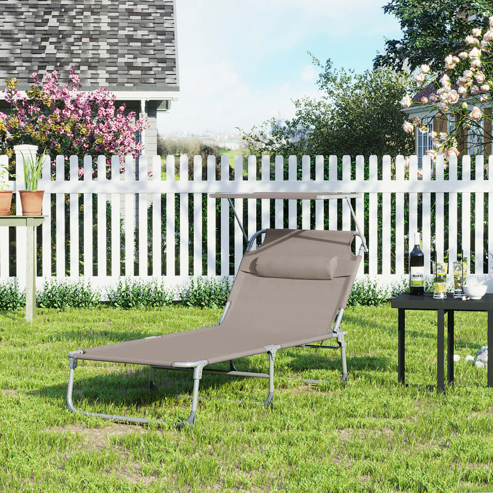 Bain de soleil grand 200 x 71 x 38 cm avec pare-soleil taupe