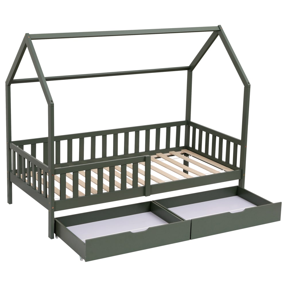 Happy Garden - Lit cabane pour enfant avec tiroirs 190x90cm bois
