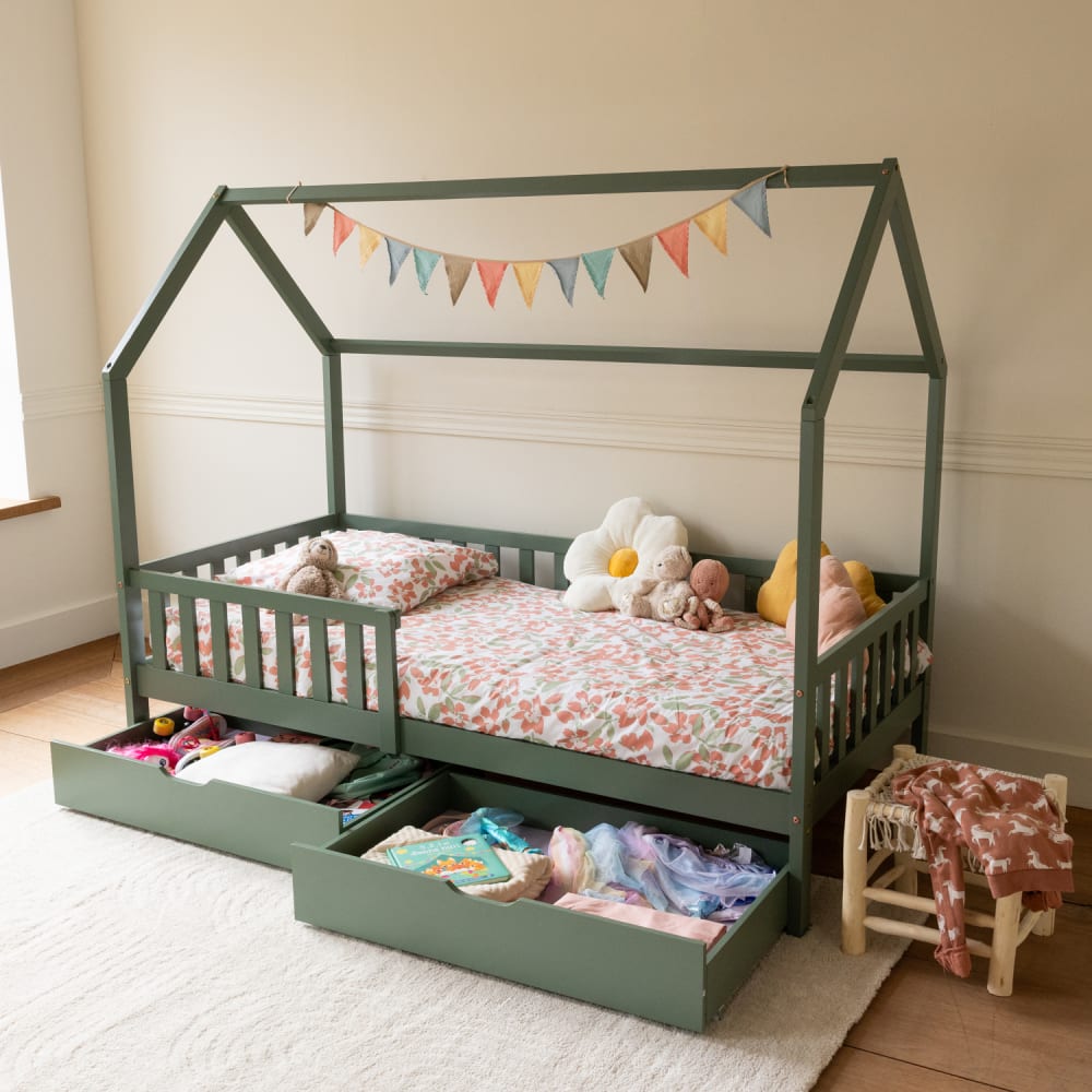 Lit cabane pour enfant avec tiroirs 190x90cm bois
