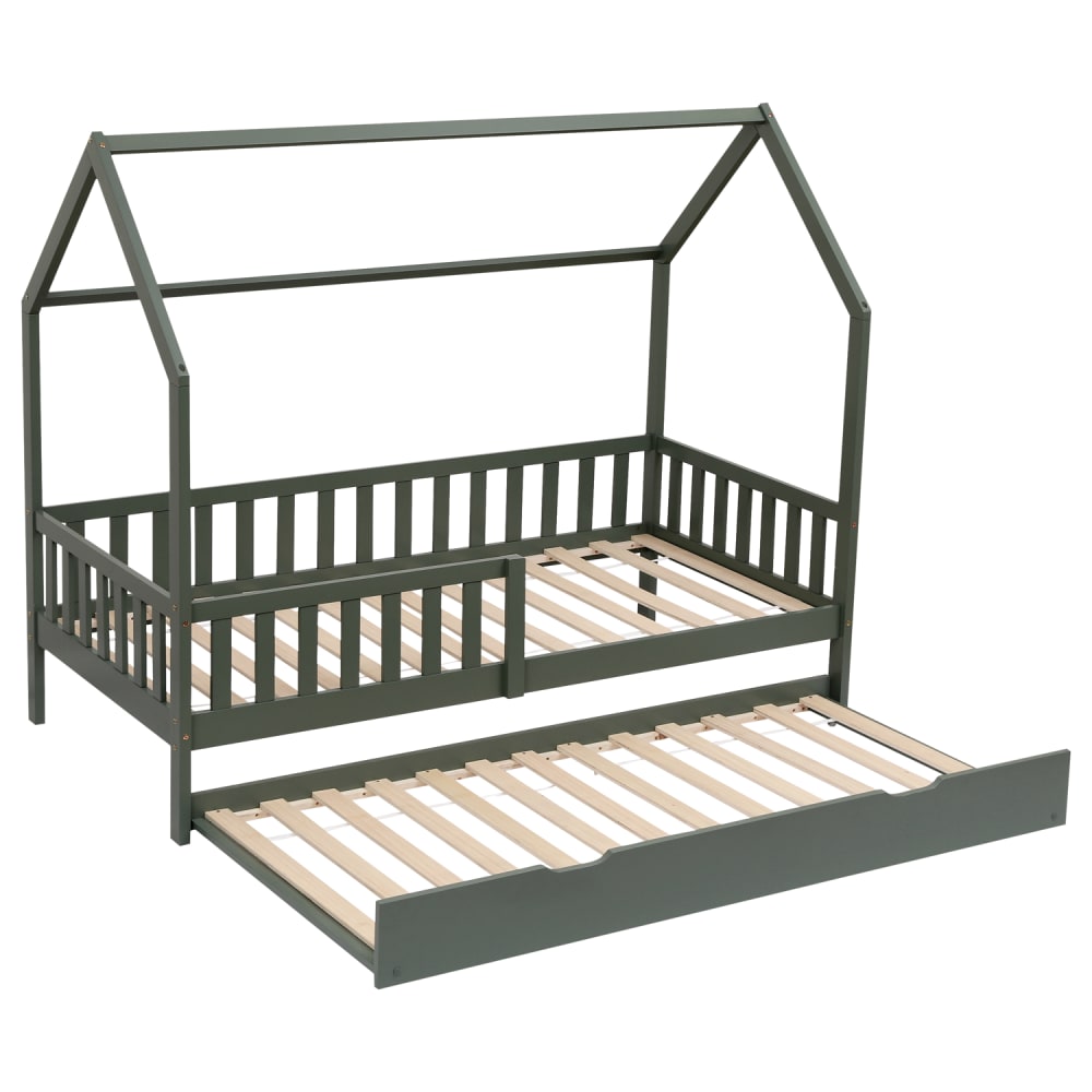 Happy Garden - Lit cabane gigogne vert pour enfant 190x90cm en bois