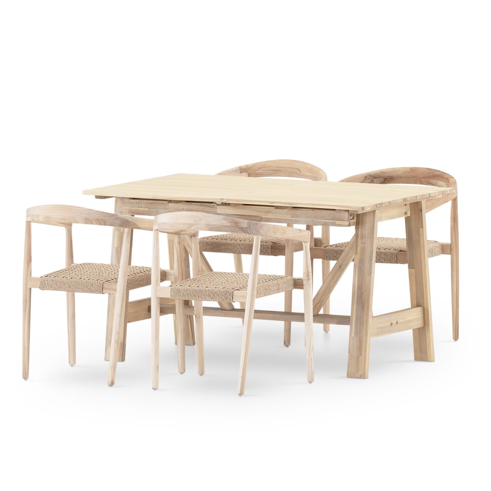 Set repas 4pl table ext. en bois 140/200x86 et fauteuil