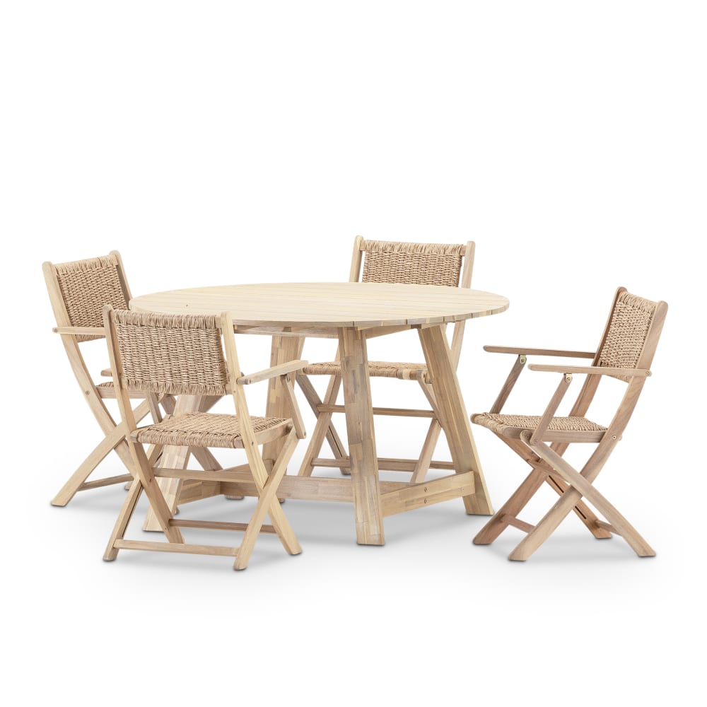 Set de repas 4 places table en bois ronde D130