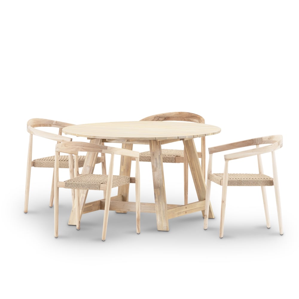 Set repas 4pl table ronde en bois D130 et fauteuil