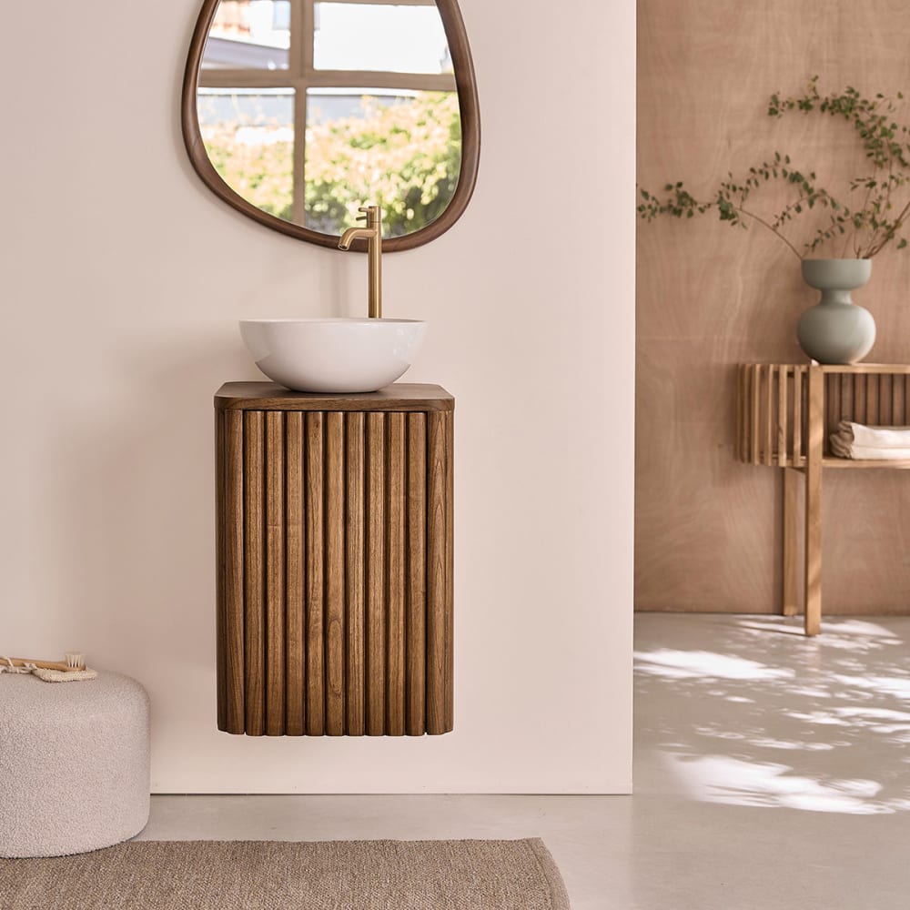 BERAH GETAH Hängender Badunterschrank aus massivem Mindi 40 cm style modern Braun Holz