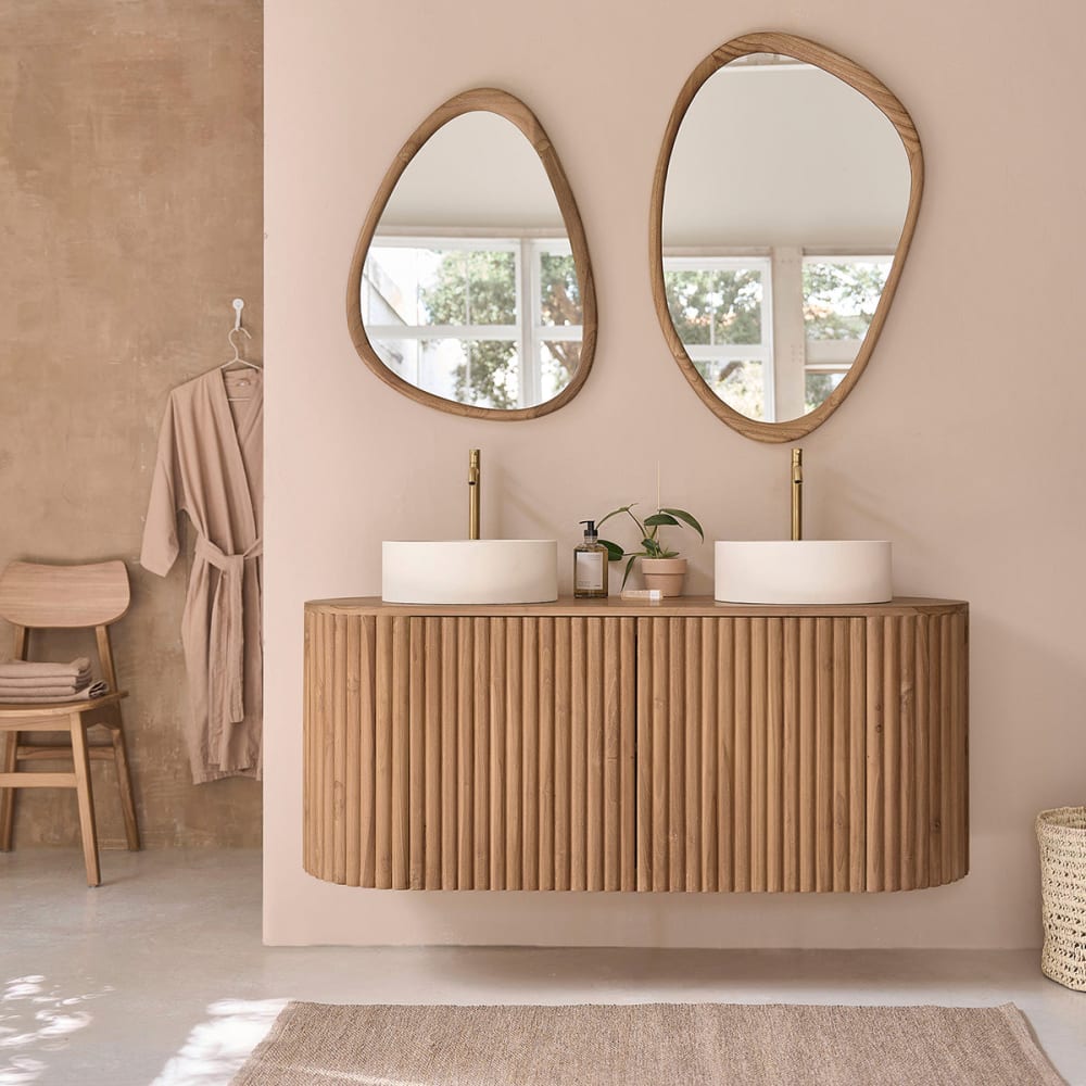 Meuble de salle de bain suspendu en teck massif 140 cm Meuble de salle de bain suspendu en teck massif 140 cm