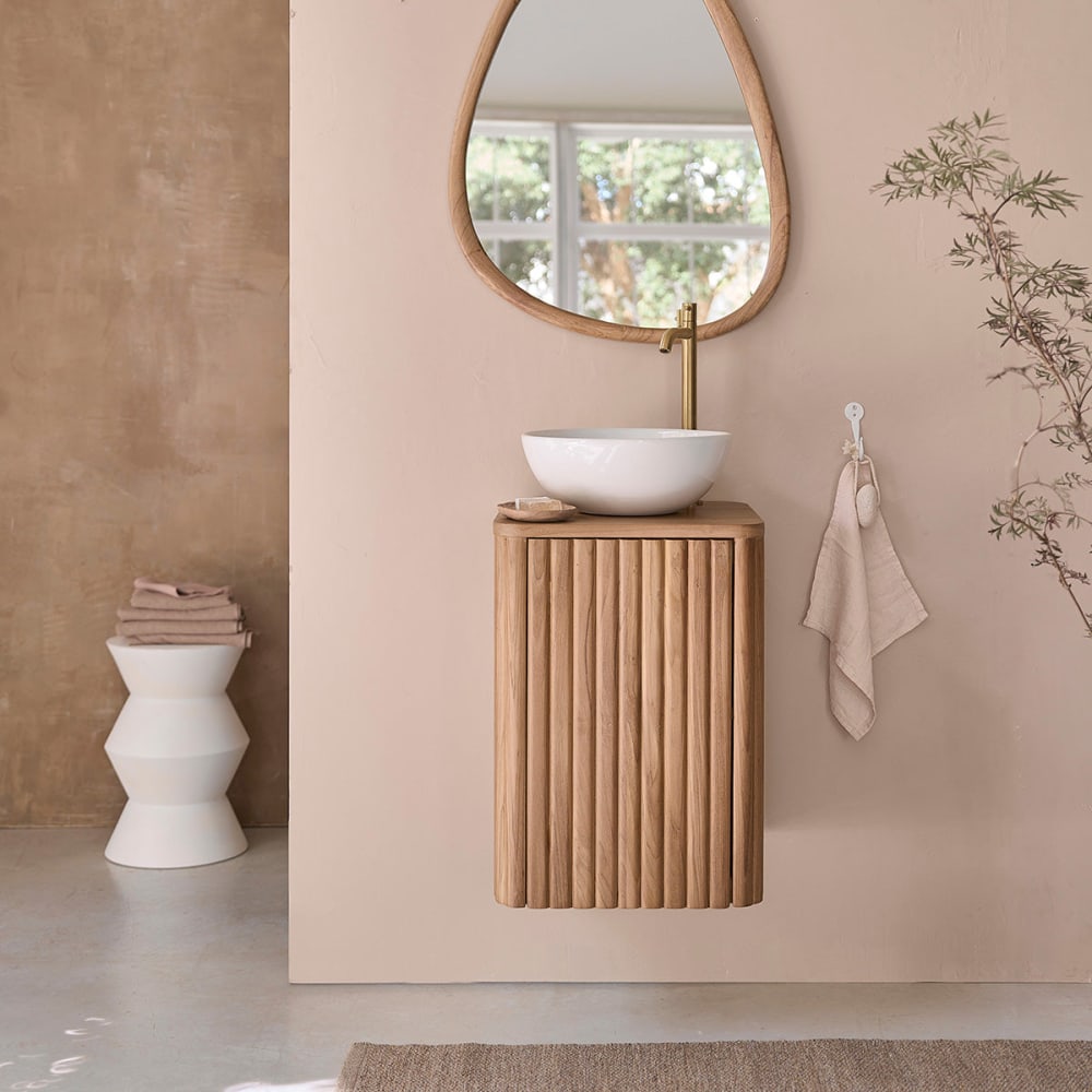 BERAH GETAH Lave main suspendu en teck massif 40 cm style contemporain Beige Bois - 40x56x40cm