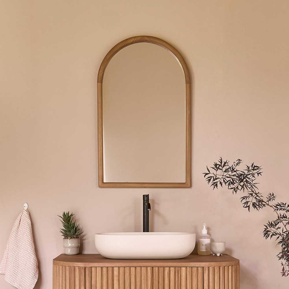 BERAH GETAH Spiegel aus massivem Teakholz 80 cm style modern Beige