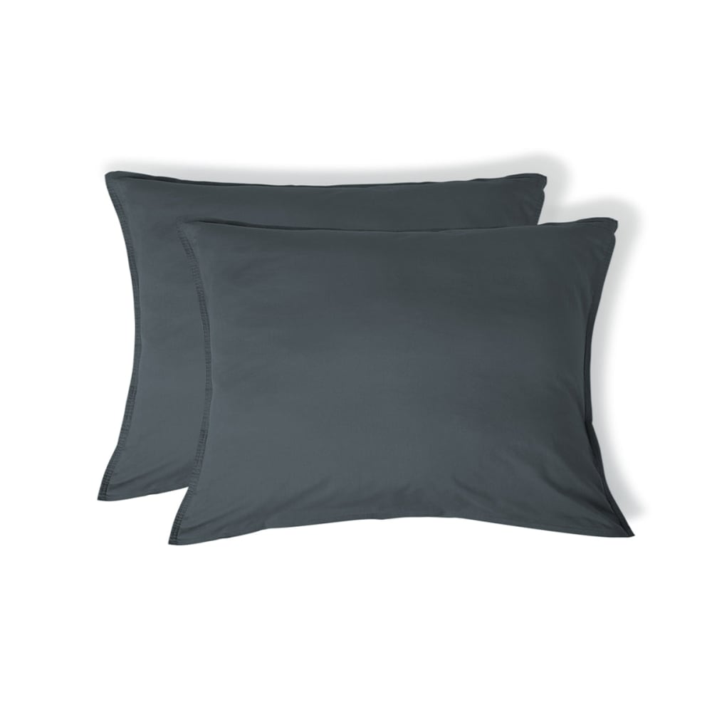 Taie d'oreiller (x2) coton lavé bleu orage 50x70