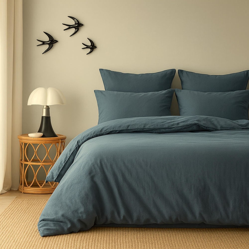 Taie d'oreiller (x2) coton lavé bleu orage 50x70 — vue 3