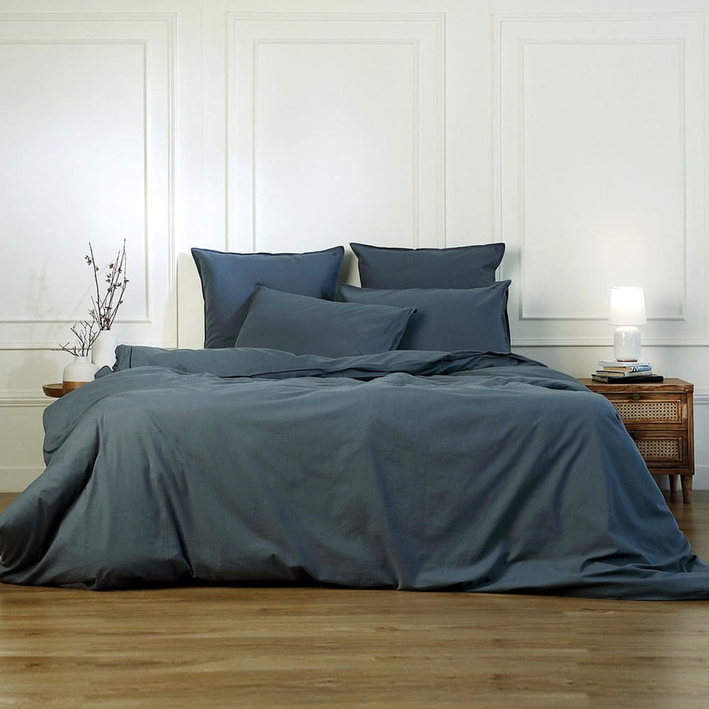 Taie d'oreiller (x2) coton lavé bleu orage 50x70 — vue 4