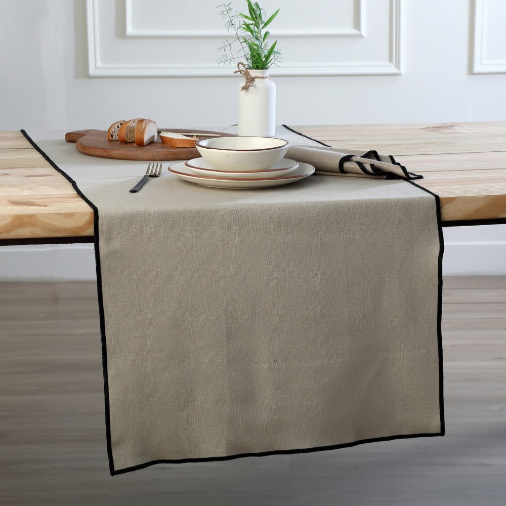Chemin de table toile de coton 50x150 naturel & noir