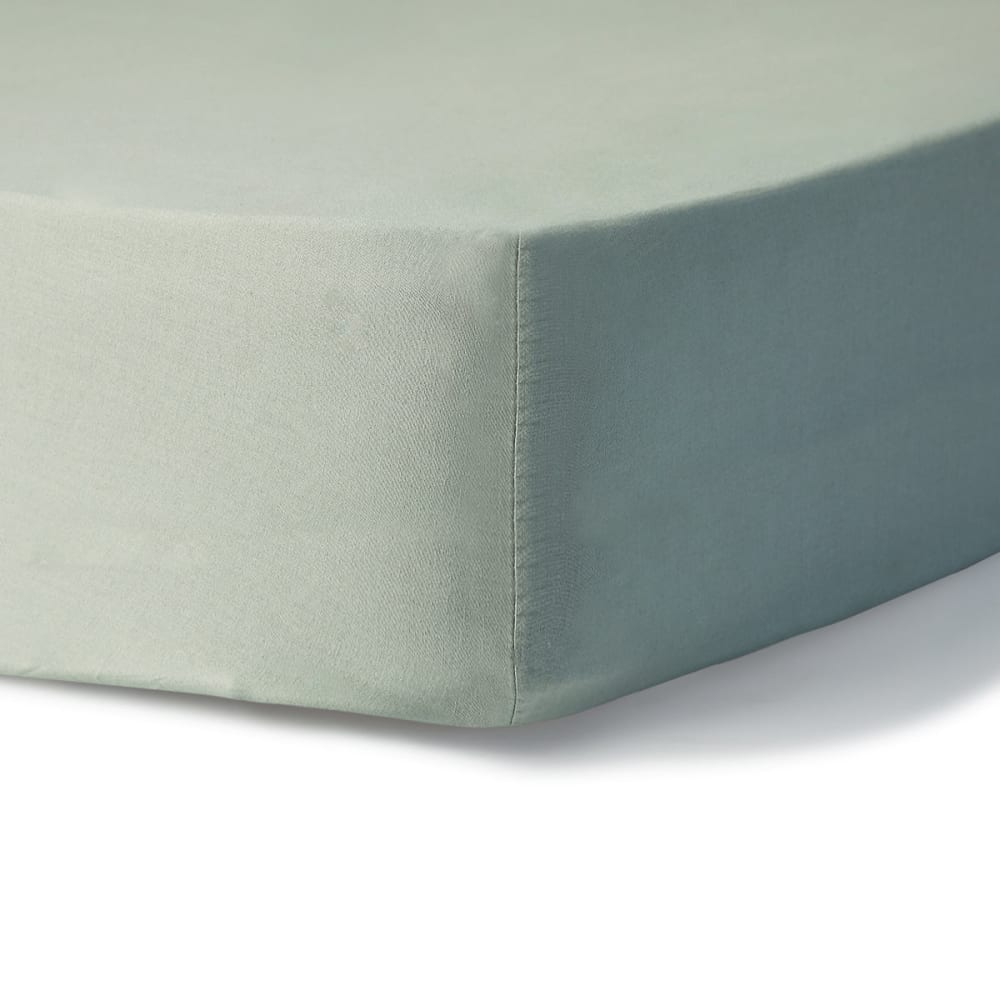 Drap housse coton lavé céladon 150x200x30