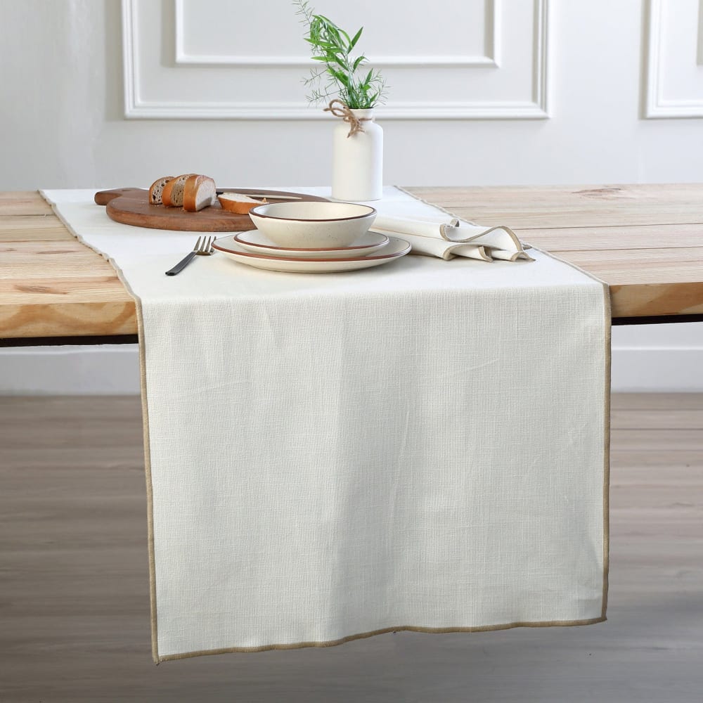 Chemin de table toile de coton blanc & sable 50x150