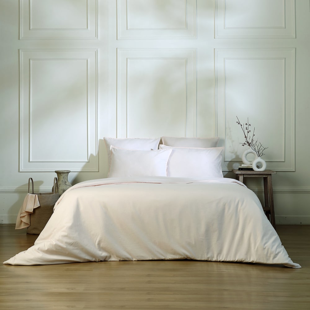 Housse de couette coton lavé rose 240x220