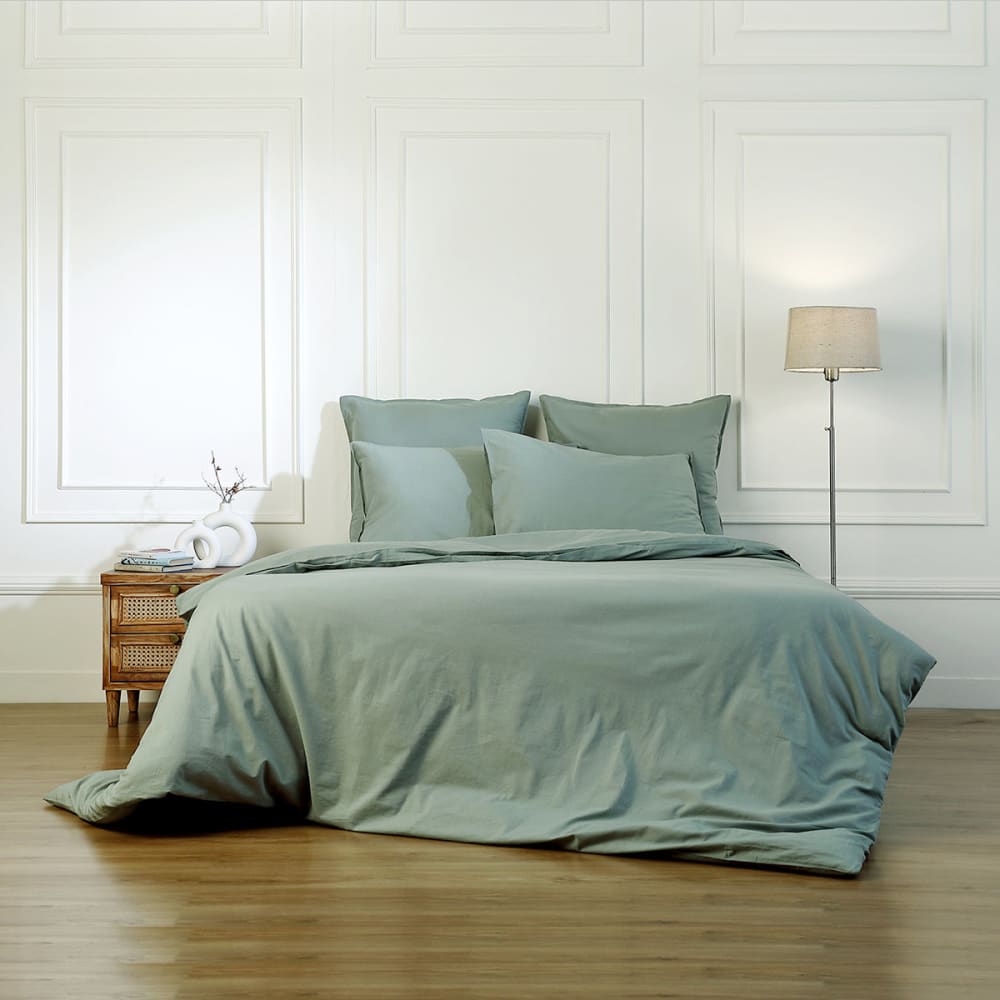 Housse de couette coton lavé vert céladon 240x220