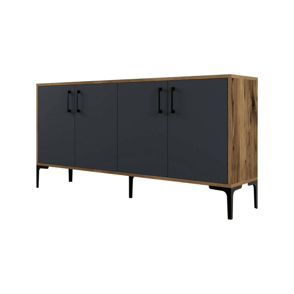 Dmora Sideboard in Walnussholzoptik, Anthrazit, 160 x 35 x 78 cm style modern Braun