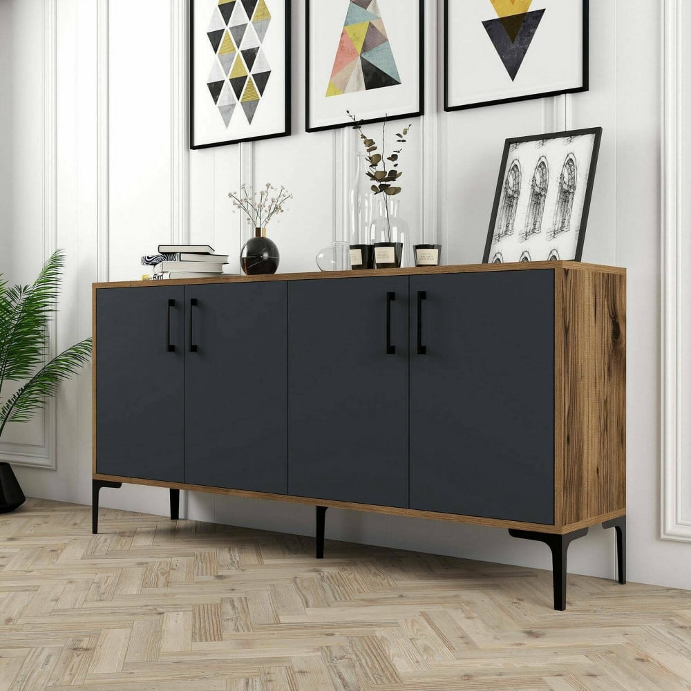 Buffet effet bois beige, anthracite 160x35h78 cm