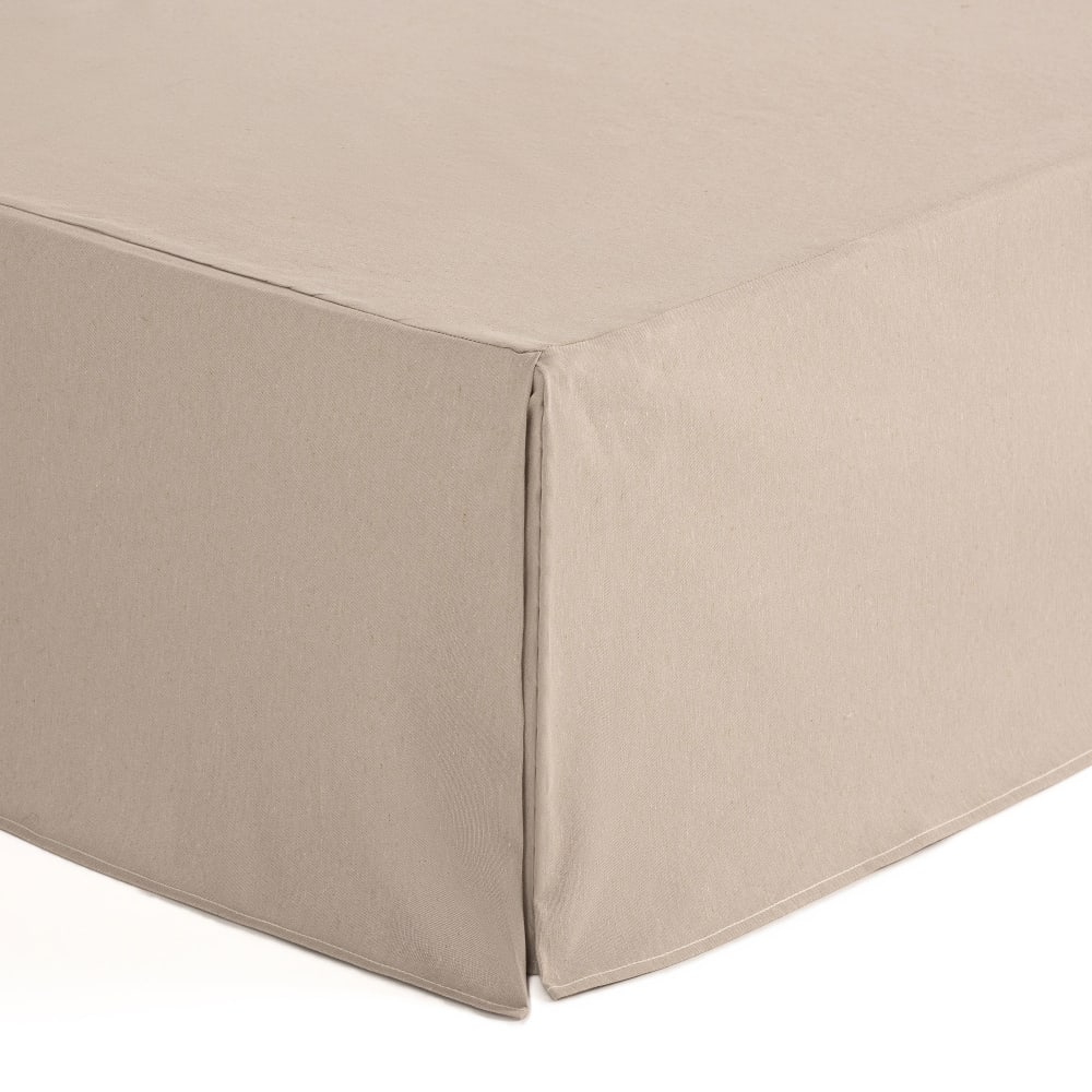Cache-sommier uni en coton de 30 cm de haut beige 90x200 cm