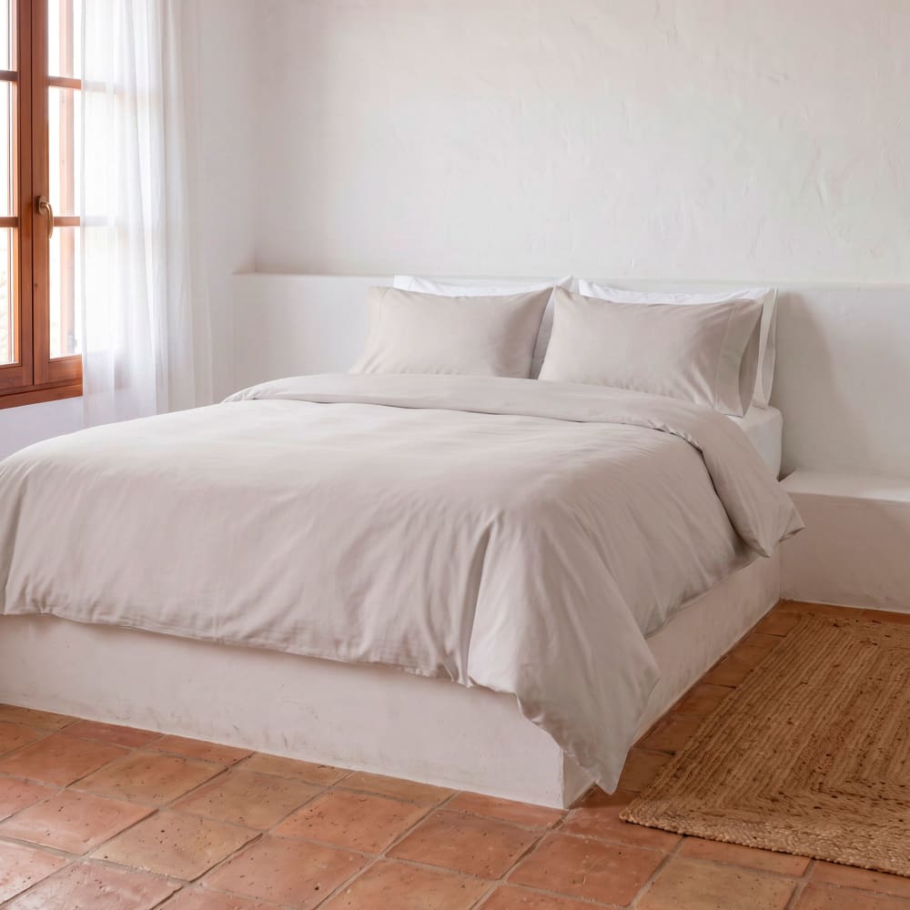 Gamusi Bettbezug-Set aus 100% Baumwolle, 3-Teilig 260x240cm Hellgrau style modern Silber Baumwolle
