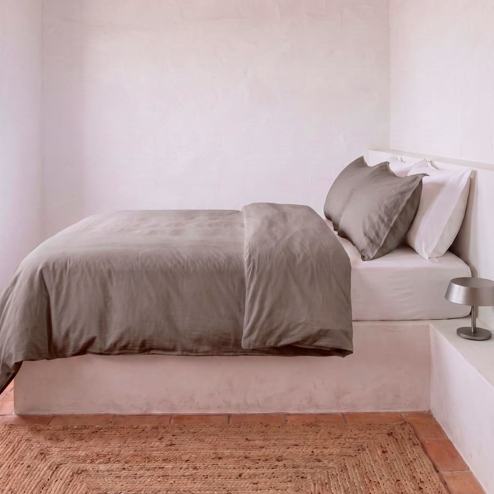 Housse de couette uni 100% coton gris 260x240 cm + 2 taie oreiller — vue 3