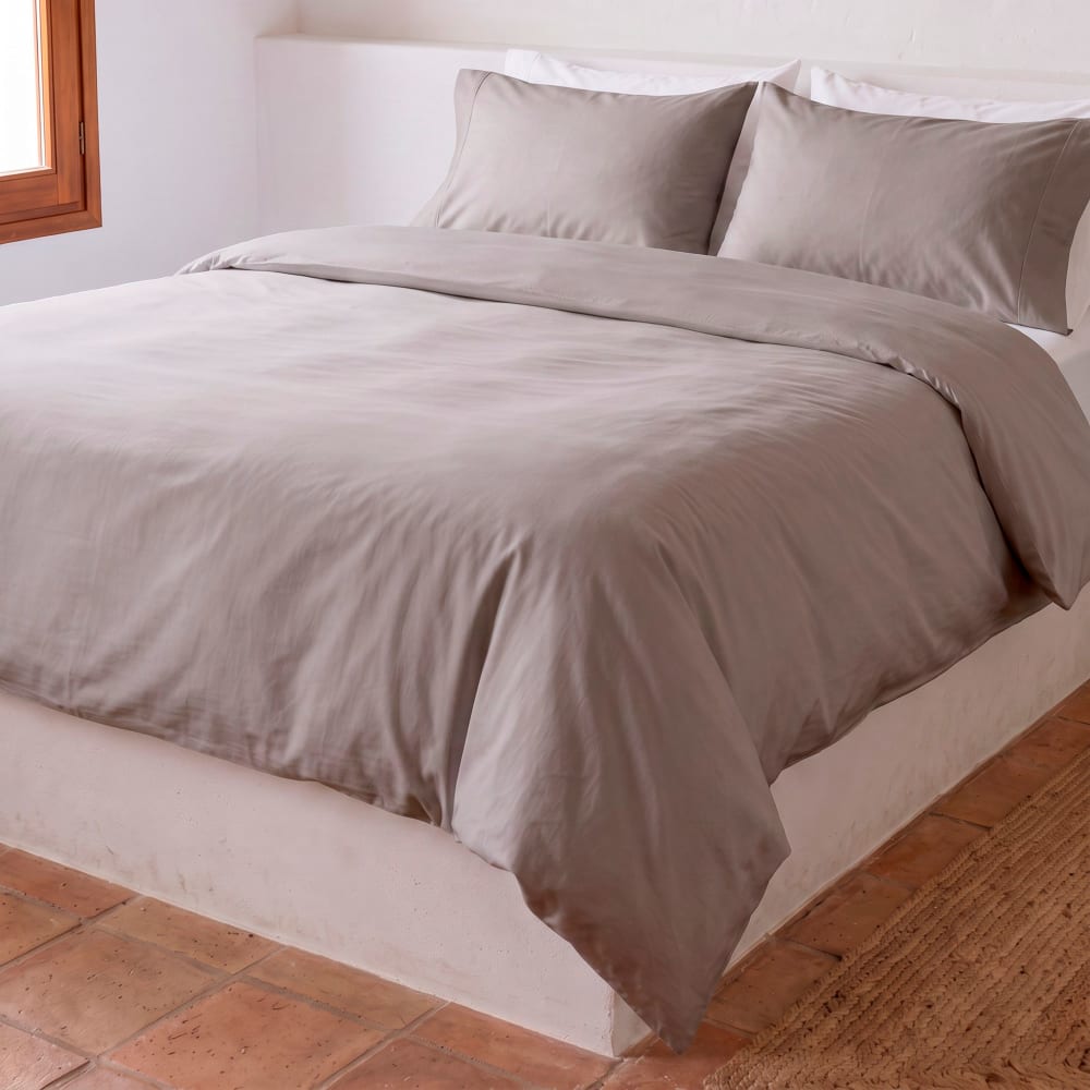 Housse de couette uni 100% coton gris 260x240 cm + 2 taie oreiller — vue 4