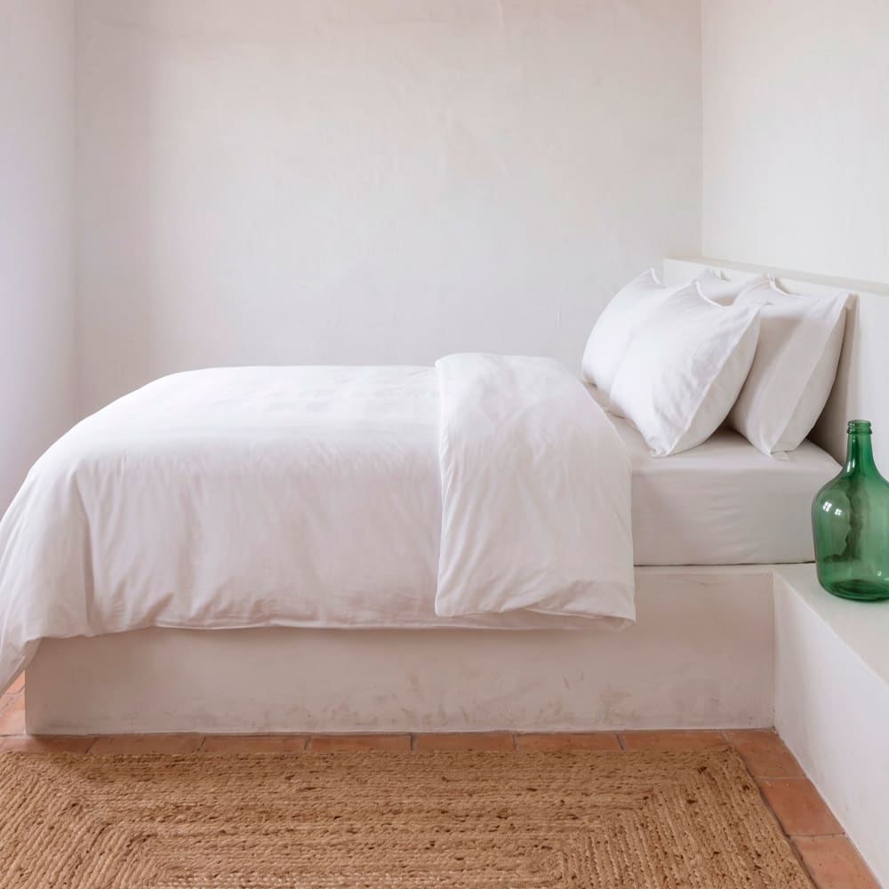 Housse de couette uni 100% coton blanc 240x220 cm + 2 taie oreiller — vue 3