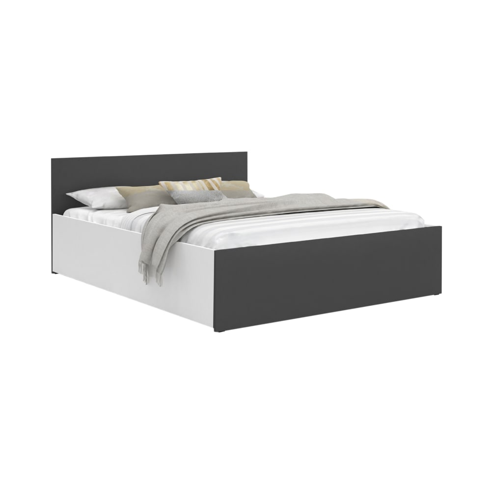 Lit double en bois 120x200 cm, Gris/blanc