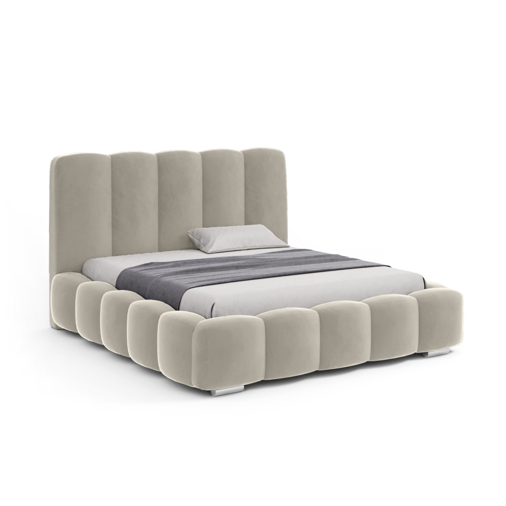 Lit double en velours 120x200 cm, Beige