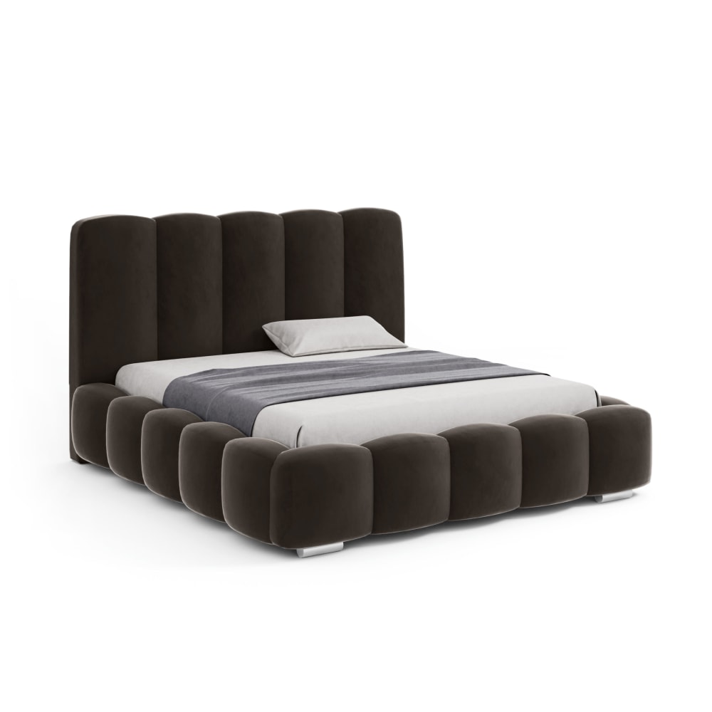 Lit double en velours 120x200 cm, marron foncé
