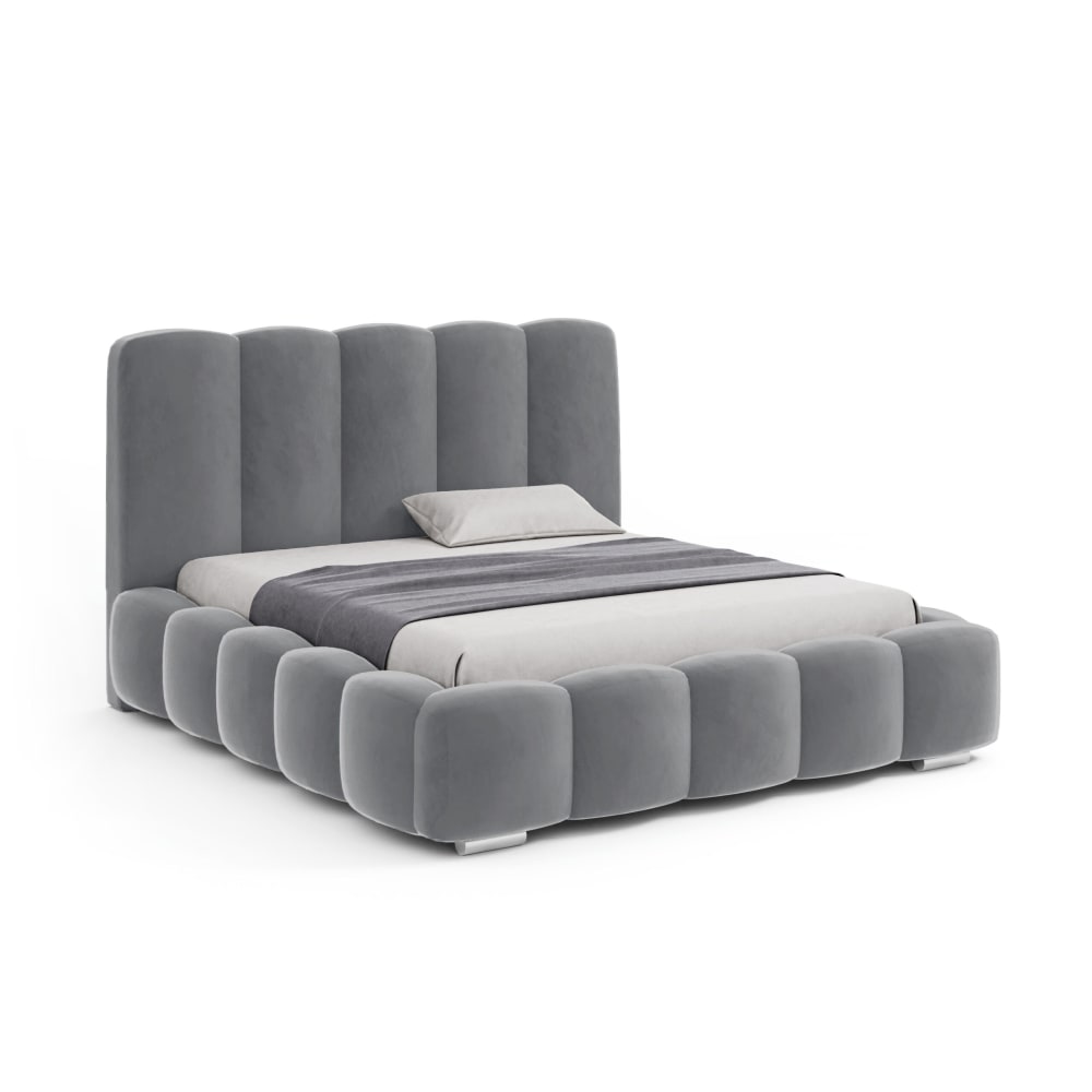 Lit double en velours 120x200 cm, gris clair