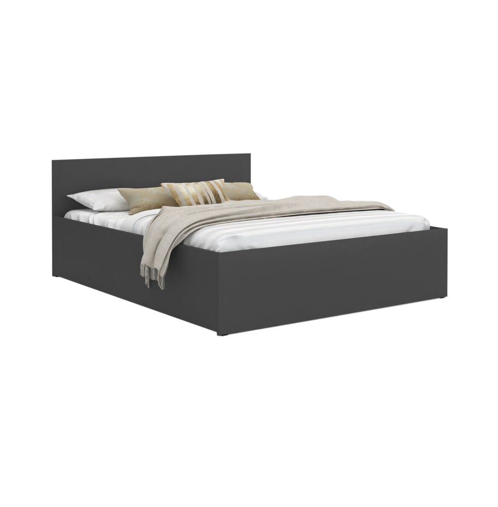 Lit double en bois 120x200 cm, Gris