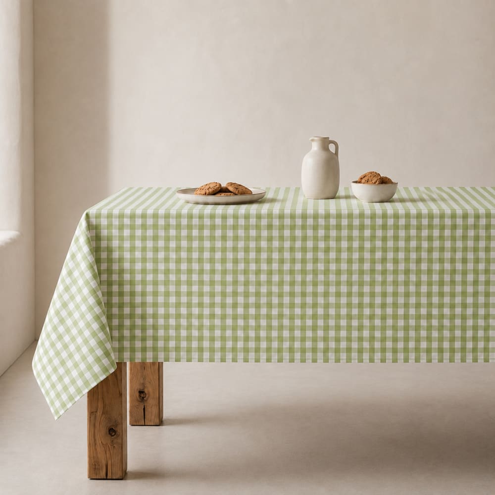 Nappe en coton antitache tissu à carreaux vert olive 140x240 cm
