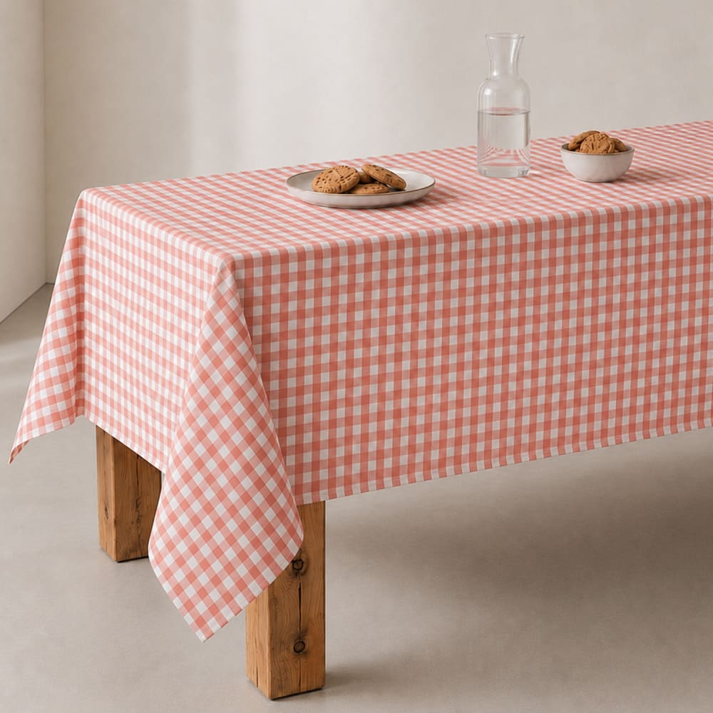 Wasserdichte Tischdecke, kariert aus Baumwolle, Lachs 140x100 cm