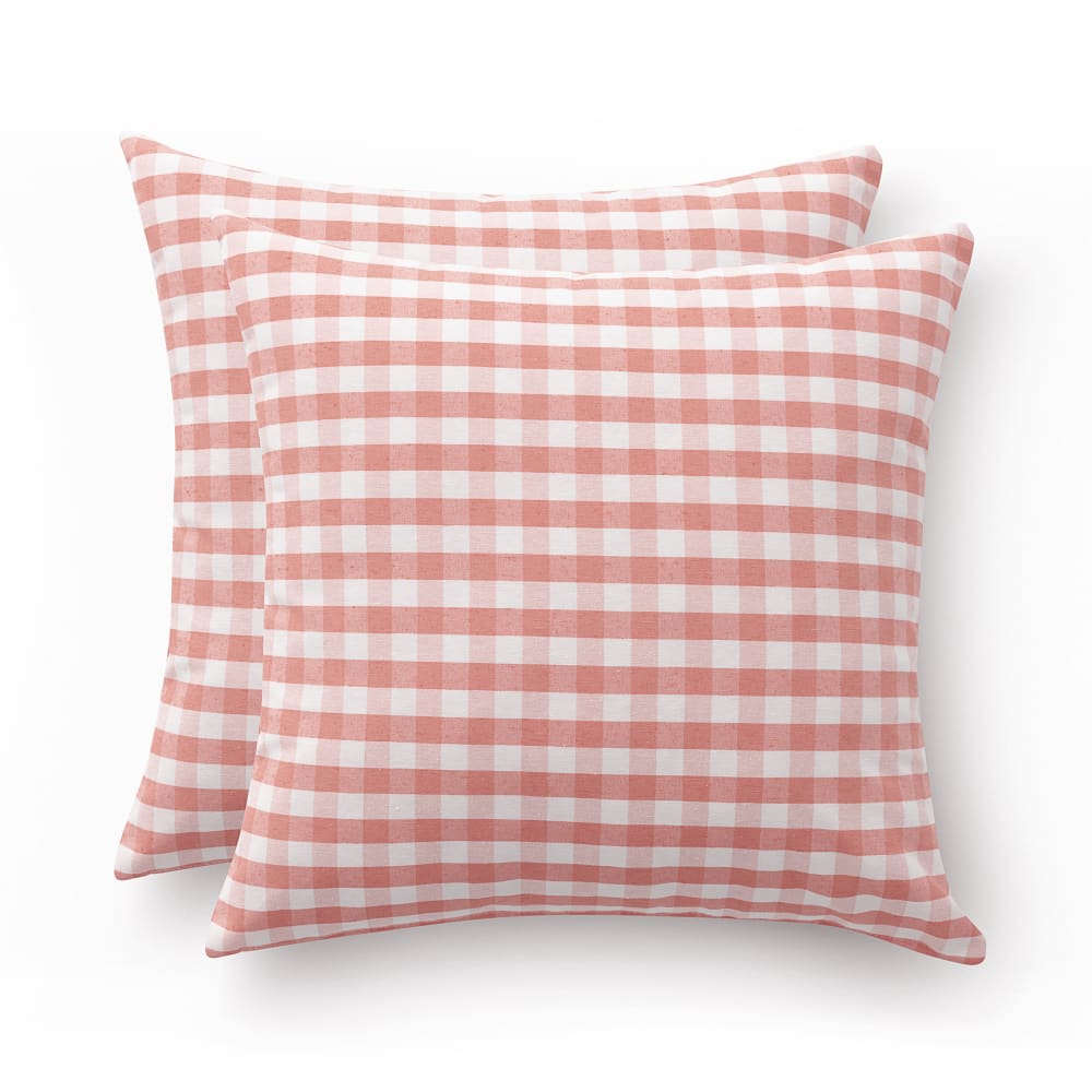Lot 2 housse de coussin en coton à carreaux saumon 45x45 cm