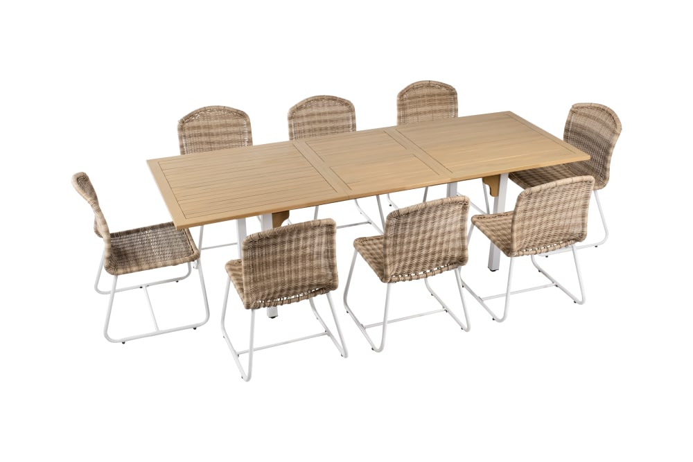 Ensemble table et chaises d'extérieur 8 places en rotin marron et bois