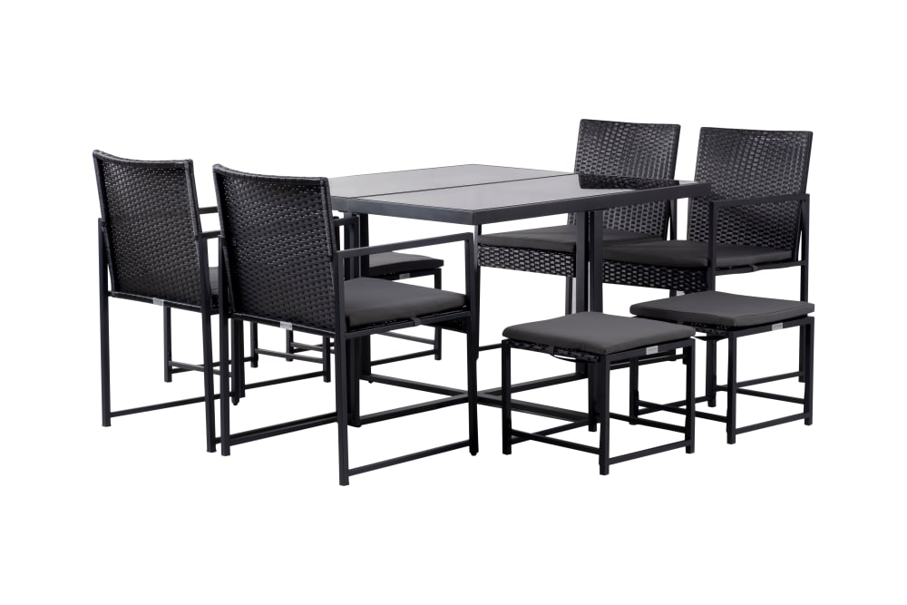 Ensemble table et chaises d'extérieur 8 places en acier noir