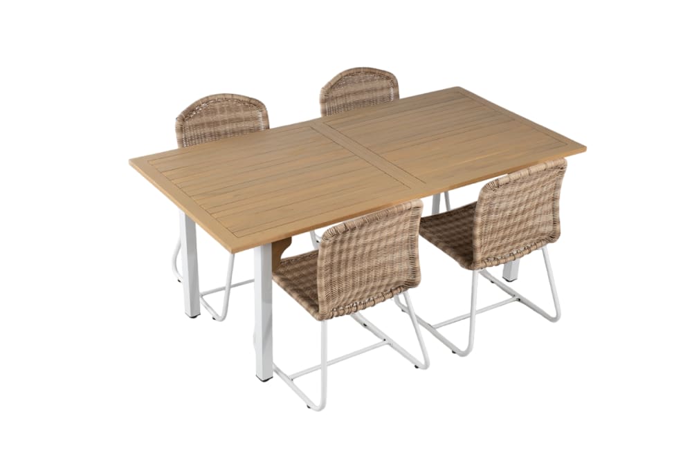 Ensemble table et chaises d'extérieur 4 places en rotin marron et bois