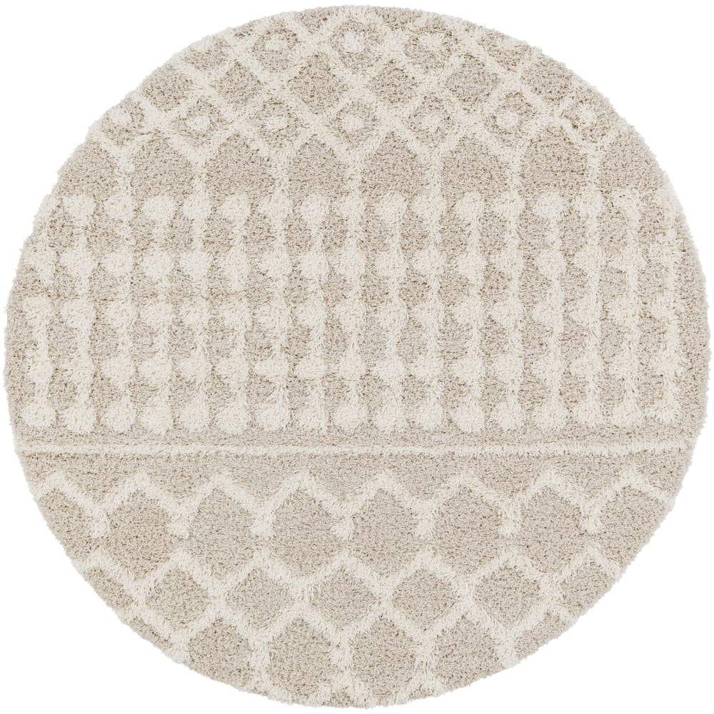 Runder hochfloriger Boho-Shaggy-Teppich Elfenbein/Beige Ø 160 -