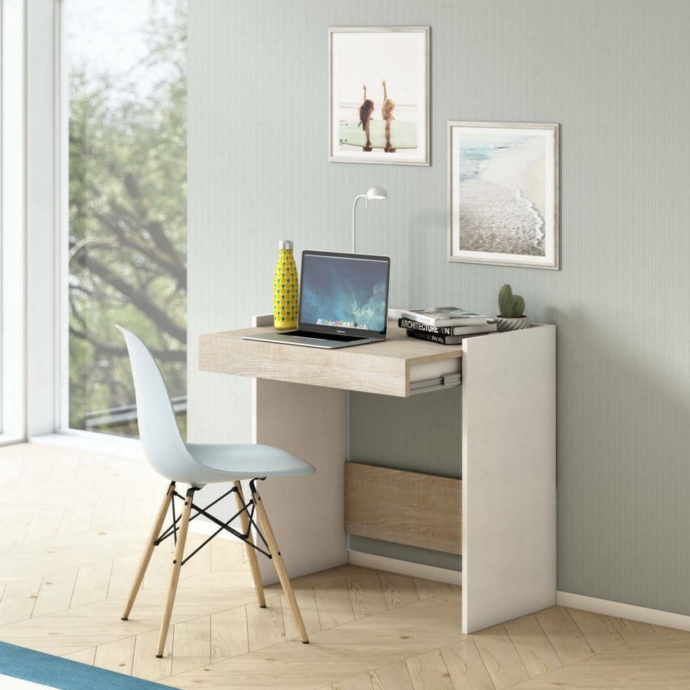 Bureau effet bois blanc, beige 80x40h79 cm