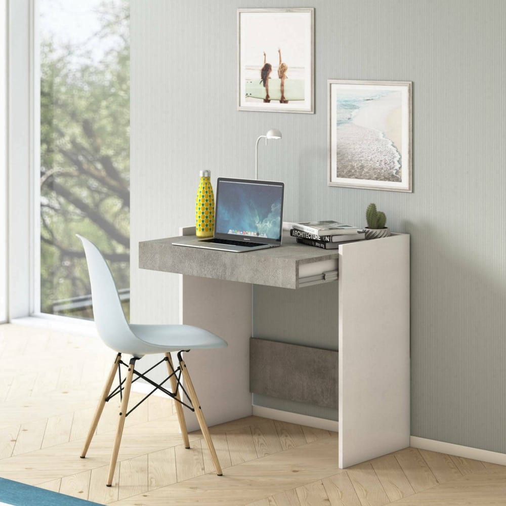 Schreibtisch in weißer Holzoptik, Beton 80x40h79 cm - Maisons Du