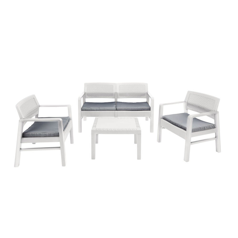Set salon d'extérieur blanc 68x58h74 cm