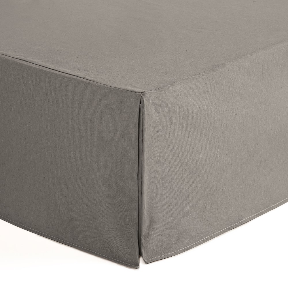 Cache-sommier uni en coton de 30 cm de haut gris 150x200 cm