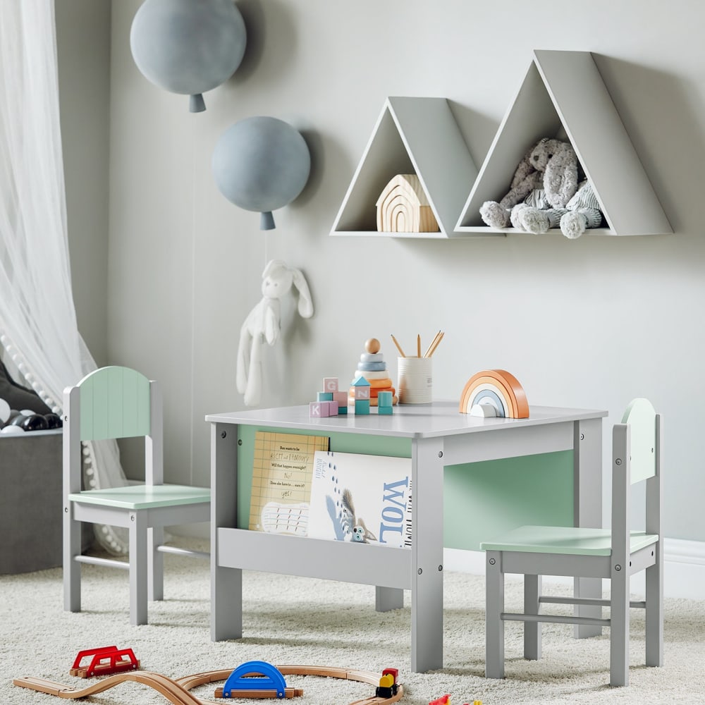 Table enfant avec 2 chaises enfants effet bois gris - Maisons du Monde