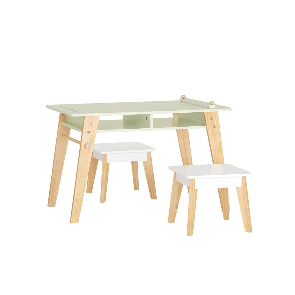 Kindertisch Mit 2 StüHlen Aus MDF Und Kiefer Weiß-GrüN