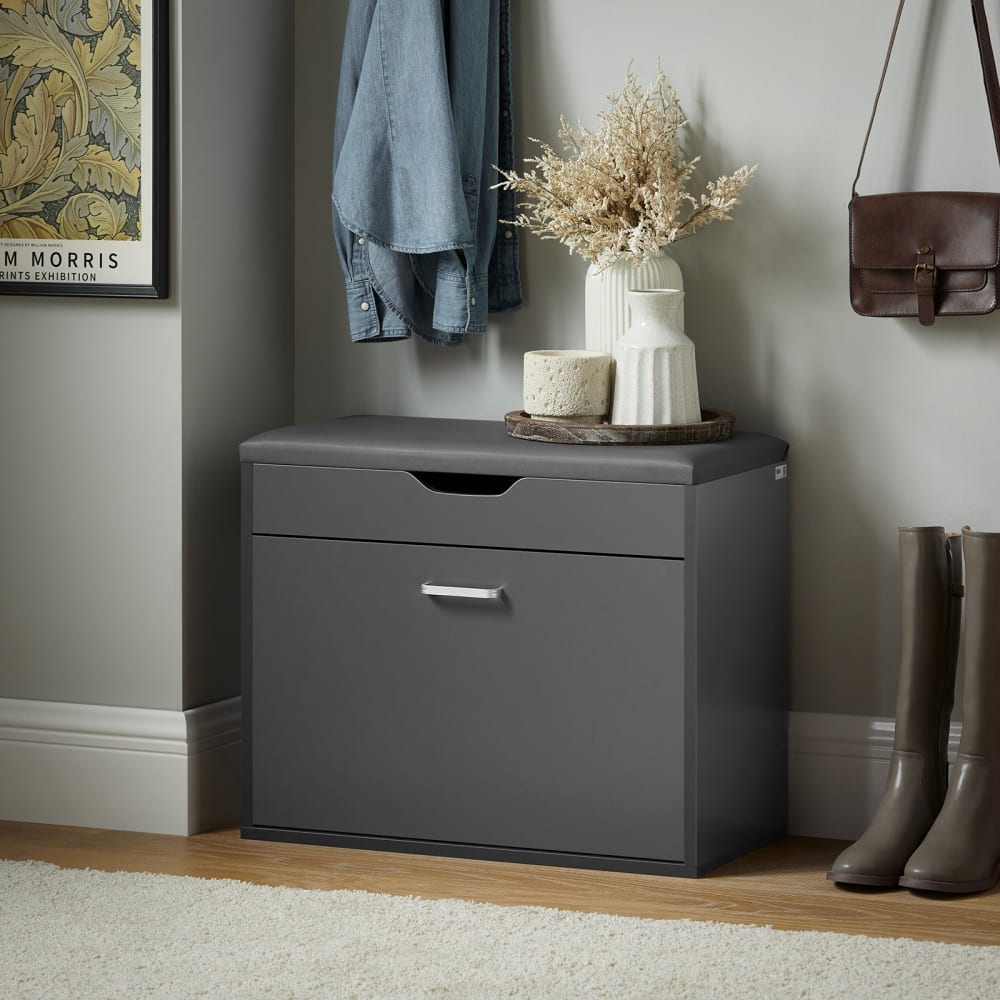 Banc à chaussures 1 abattant avec coussin rembourrée - Maisons du Monde