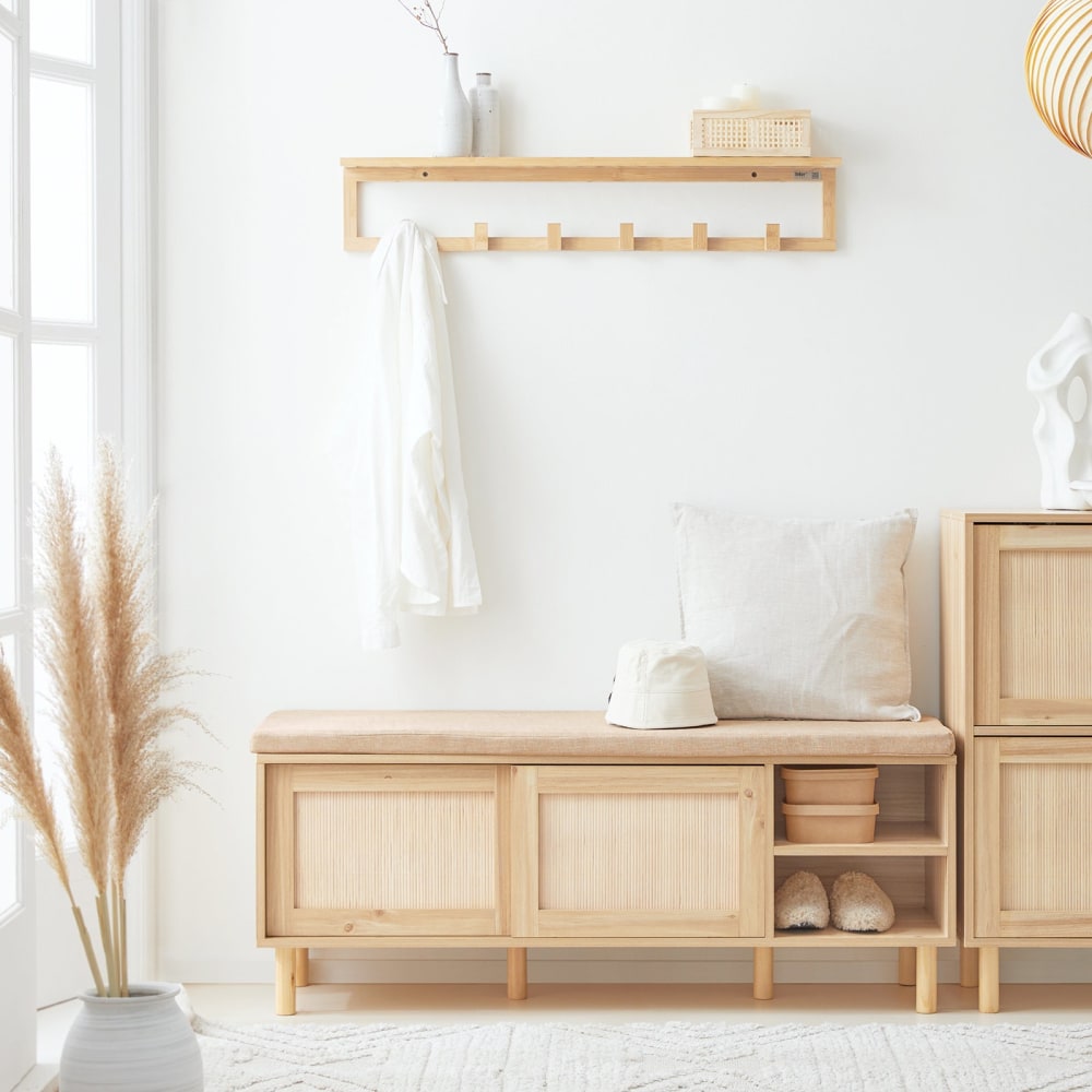 Banc à chaussures en bambou avec coussin 121x35x49 cm - Maisons du Monde