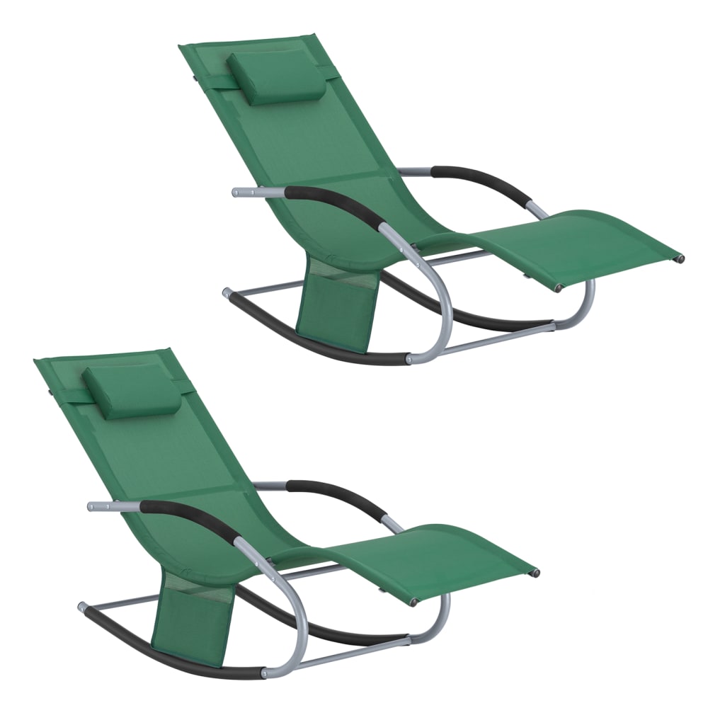 Lot de 2 chaises longues avec appui-tête et pochette latérale en vert