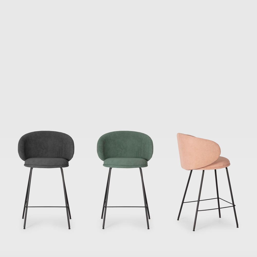 Lot de 2 tabourets de bar en tissu et métal H65cm - Gris foncé