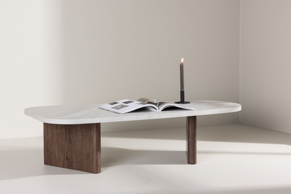 Couchtisch Grönvik 130cm in Betonoptik, Mokka & Hellgrau -