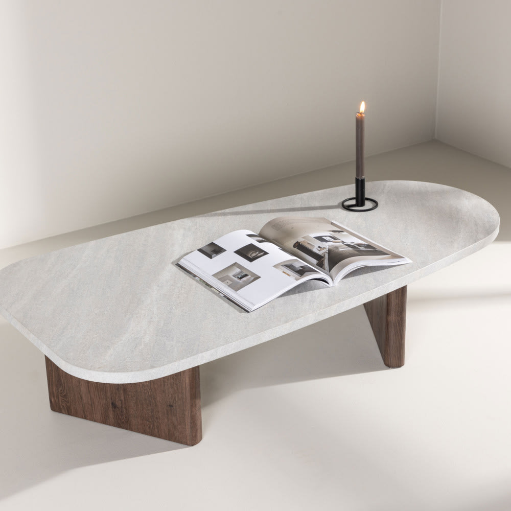 Table basse organique effet marbre 130x65cm - Gris clair